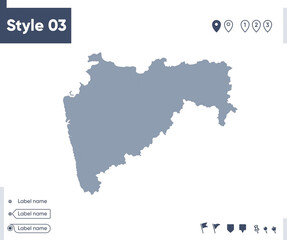 Maharashtra, India - map isolated on white background. Outline map. Vector map. Shape map.