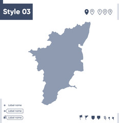 Tamil Nadu, India - map isolated on white background. Outline map. Vector map. Shape map.