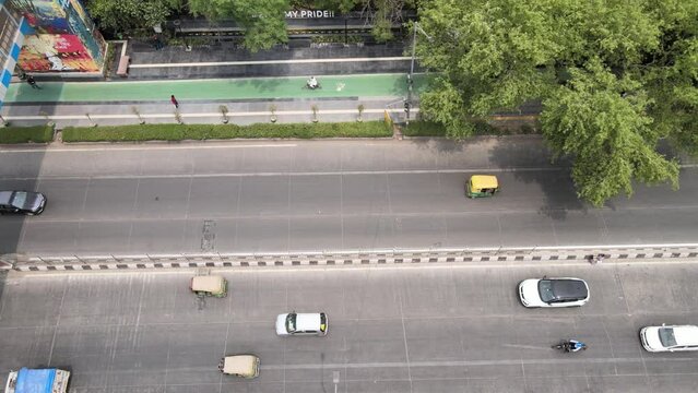 An Aerial Shot of Delhi BRTS Road at New Delhi,India 