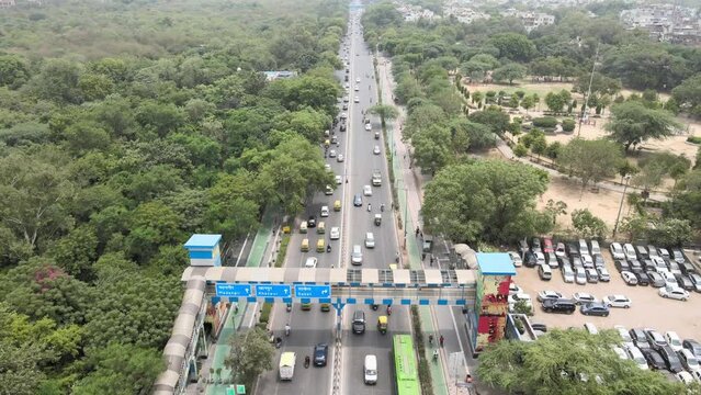 An Aerial Shot of Delhi BRTS Road at New Delhi,India 