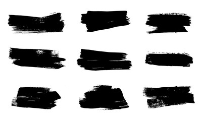 Brush strokes. Set of vector brushes, ink brush stroke. Design elements in grunge style. Long text fields. Collection of grunge texture banners. Rough drawn objects Isolated on white background.