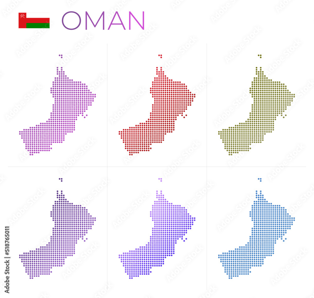 Poster oman dotted map set. map of oman in dotted style. borders of the country filled with beautiful smoot