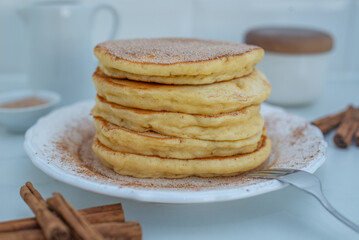 Fototapeta na wymiar cinnamon pancakes for breakfast