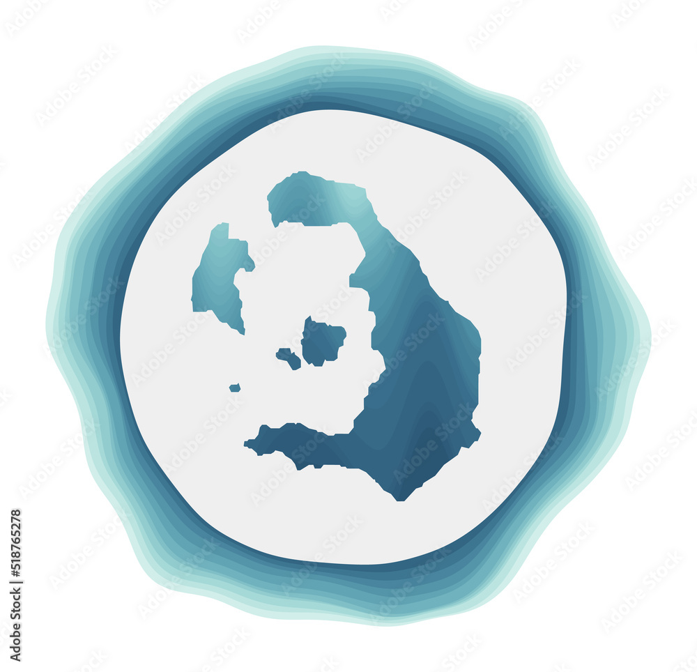 Poster santorini logo. badge of the island. layered circular sign around santorini border shape. stylish ve