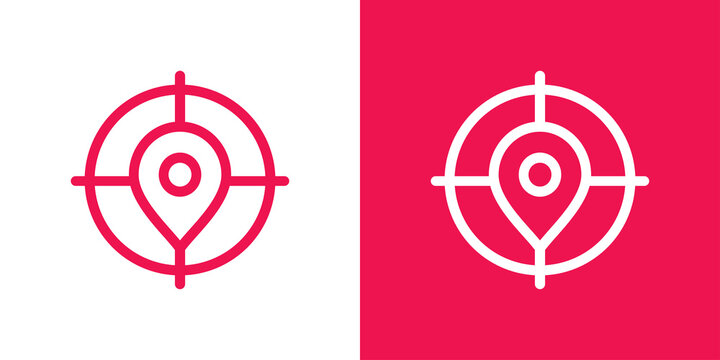 Location Targeting Logo Icon Design, Target And Map Pin Logo Combination - Vector