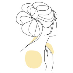Continuous line drawing of Portrait of a Beautiful Woman's face. The Concept of Skin Beauty Care for young female models. Fashion beauty model with a white background. Vector © Yurii