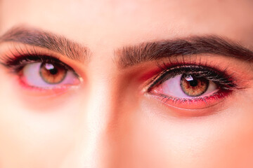 Naklejka premium Close-up macro of beautiful female eye with perfect shape eyebrows.