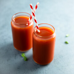 Freshly made tomato drink served for two