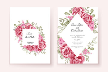 romantic pink rose wedding invitation template