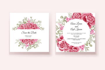 romantic pink rose wedding invitation template