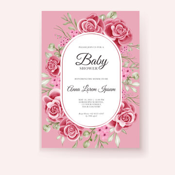 Rose Pink Baby Shower Invitation Template