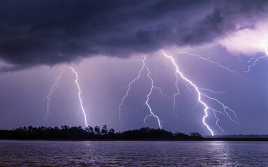 Fototapeta na wymiar Multiple Lightning Strikes