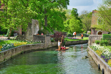 Great Stour river in Westgate Gardens, Canterbury,England. - obrazy, fototapety, plakaty