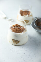 Traditional homemade tiramisu dessert served for two
