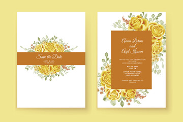 Naklejka premium wedding invitation template with yellow rose decoration