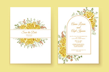 wedding invitation template with yellow rose decoration