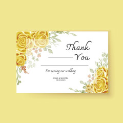 thank you card template with yellow rose decoration