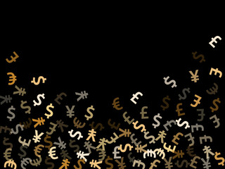 Euro dollar pound yen metallic symbols scatter money vector design. Marketing pattern. Currency