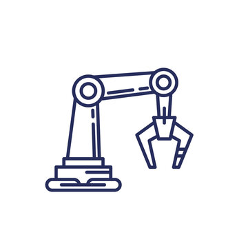robotic arm outline, dark blue, white background clip art preview