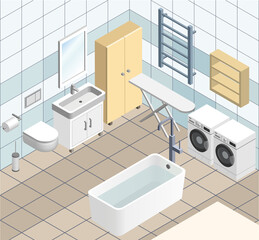 Bathroom interior vector isometric illustration