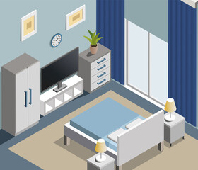 Fototapeta na wymiar Bedroom interior vector isometric illustration