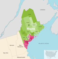 Fototapeta premium Maine's congressional districts (2013-2023) vector map with neighbouring states and terrotories