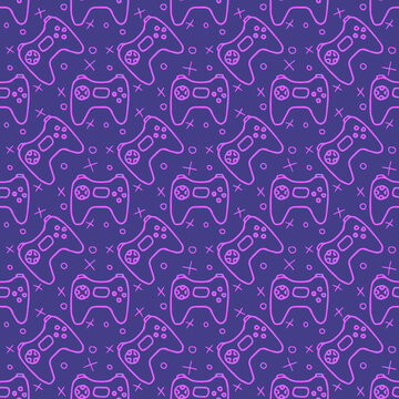Pattern with gamepad icons. Seamless gaming pattern.