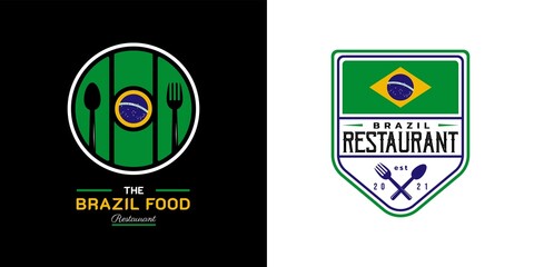 Brazil Food Restaurant Logo. Brazil flag symbol with Spoon, and Fork icons. Premium and Luxury Logo