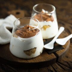 Traditional homemade tiramisu dessert served for two