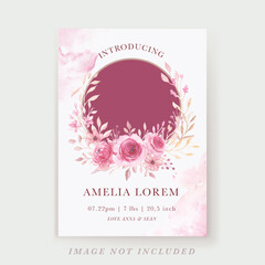 soft pink watercolor floral Baby announcement invitation template