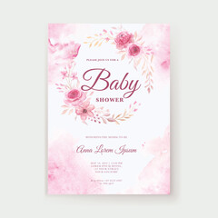 soft pink watercolor floral Baby shower invitation template