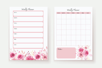 soft pink watercolor flower weekly planner and to do list template