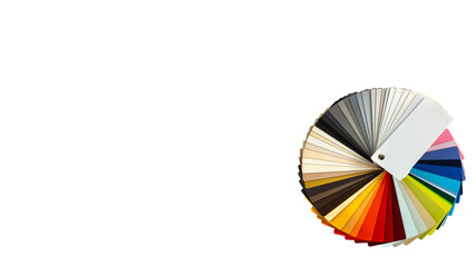 Banner of a color guide displaying a range of hues for use in interior design and decoration. Colorful color guide with a palette of paint samples on white background with copy space