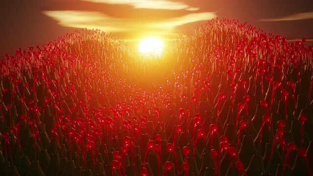 Alien plant hill sunset glow 3d seamless loop
