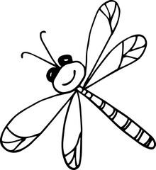 Cute dragonfly  illustration. Hand-drawn doodles illustration.
Line art.