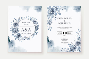 Indigo flower watercolor wedding invitation template