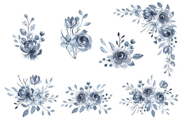Indigo flower watercolor arrangement collection