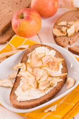 Rye bread with apple in crispy slices with skin.