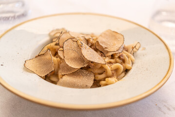 Pasta with Truffles and Wild Boar Ragu in Bowl