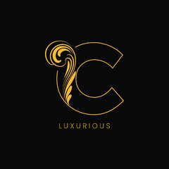 Golden C Letter Logo Icon, Vintage Luxury Logo Design.Vector illustration for invitations, weddings, greeting cards template design