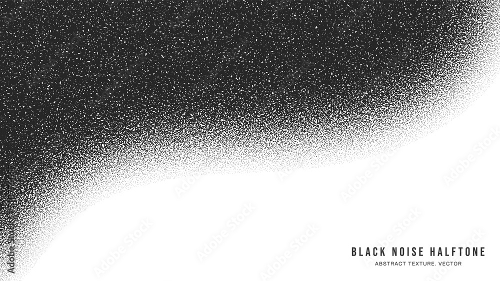 Poster black noise stipple dotted halftone pattern vector smooth curved border isolated on white back. hand