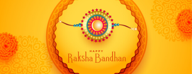 realistic rakhsha bandhan concept banner for brother and sister love