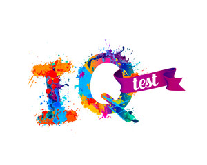 IQ test. Vector text of watercolor splash paint