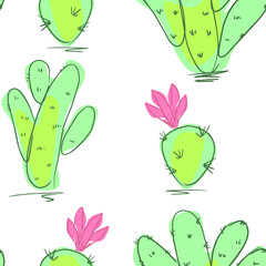 Cacti seamless pattern. Decorative ornament for textile. Hand drawn vector illustration