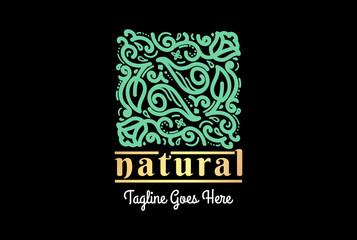 Square Swirl Flower Leaf Doodle for Natural Wellness Herb Logo Design Vector