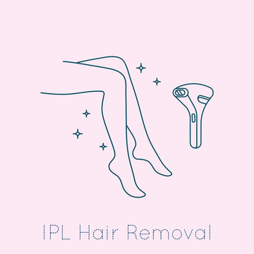 IPL Hair Removal device cosmetology procedure concept. Legs silhouette with laser epilation vector illustration in outline style. 