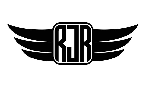 RJR three Letter Wings Flying Initial wing symbol minimalist creative concept flag icon professional logo design Vector template with abstract black and white tattoo