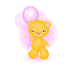 Vector illustration of a cute bear cub with balloons