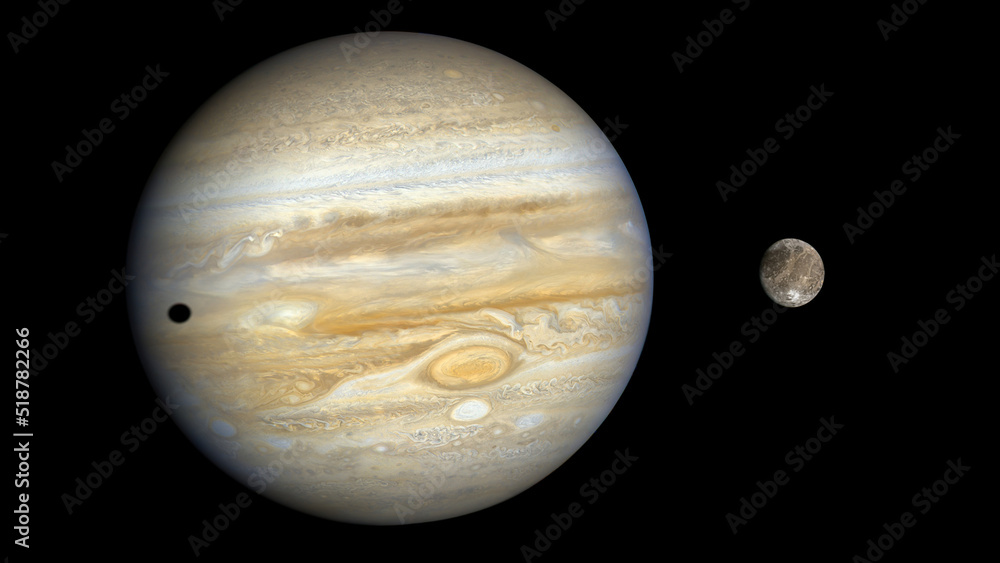 Wall mural planet jupiter with moon ganymede. elements of this image were furnished by nasa.