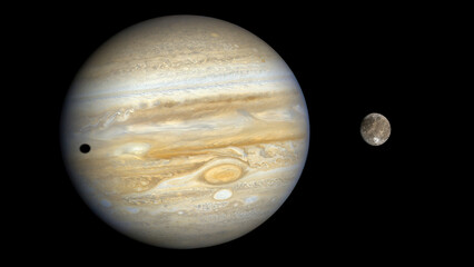 Planet Jupiter with moon Ganymede. Elements of this image were furnished by NASA.